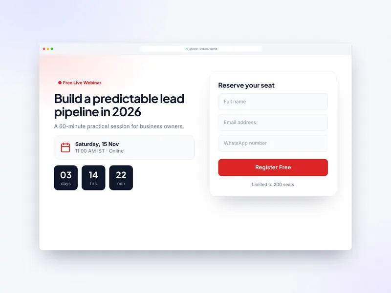 Webinar Registration Funnel – Concept Design by FirstLineHelp