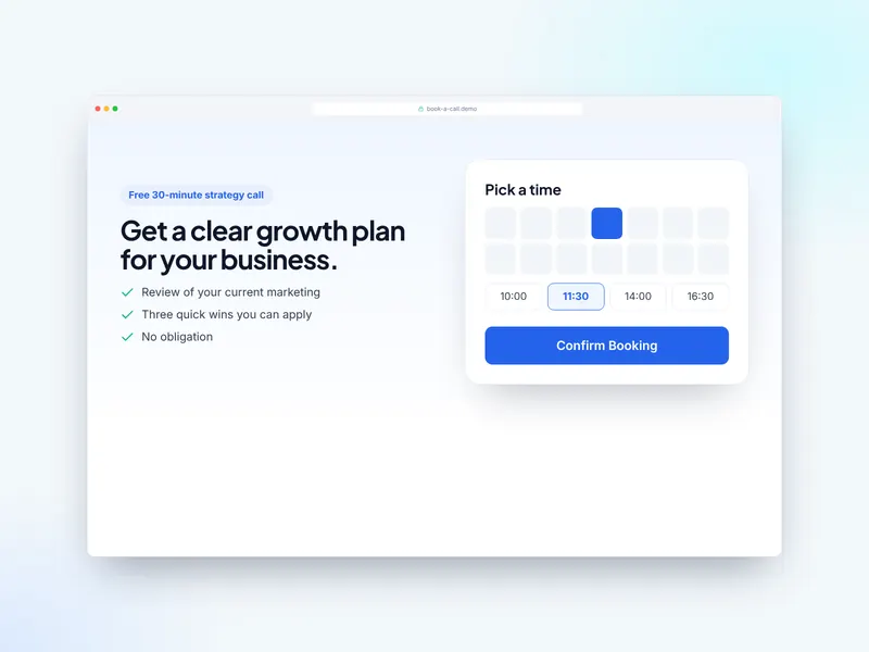 Consultation Booking Landing Page – Concept Design by FirstLineHelp